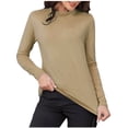 thumbnail image 1 of Vinsonshop Women's Fleece Lined Long Sleeve Shirts Mock Neck Slim Fit Winter Basic Tee Soft Comfy Fashion T Shirt Casual Going Out Tops Workout Tops Khaki S, 1 of 7