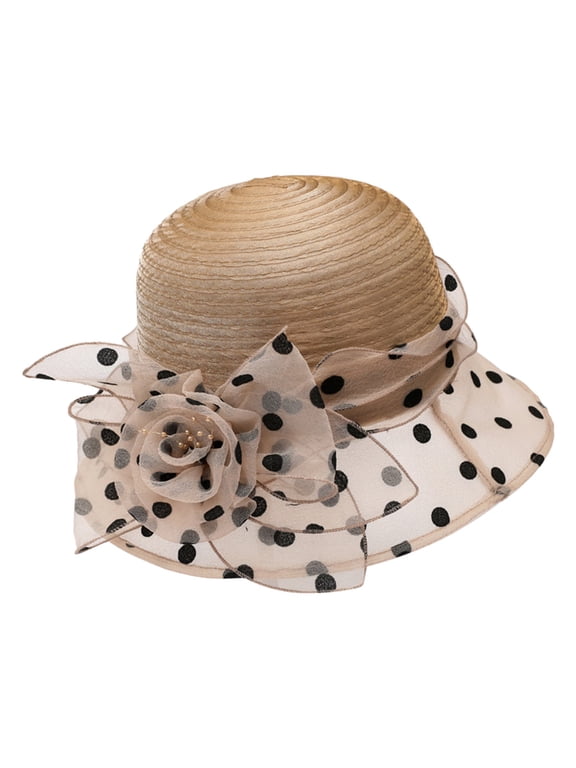 Women's Kentucky Derby Church Hat Wide Brim Formal Dress Hat Flower Accent Lace Elegant Wedding Guest Garden Party Tea Party Occasion Hat Khaki