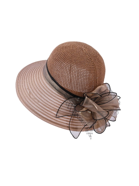 Women's Kentucky Derby Wide Brim Hat Church Formal Floppy Sun Hat Large Brim Fascinator Wedding Garden Party Tea Party Elegant Dress Occasion Hat Khaki