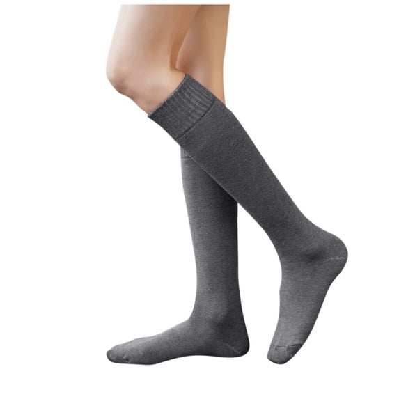 Vinsonshop Women's Knit Knee High Boot Socks Breathable Cotton Tall Stockings Dark Gray One Size