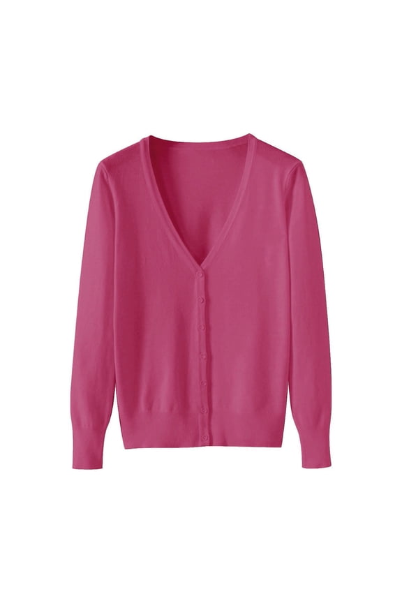 Women’s Lightweight Solid Color V-Neck Cardigan Button Up Knit Sweater Soft Layering Essential for Everyday Work Travel Weekend Casual Spring Fall Watermelon Red XXL