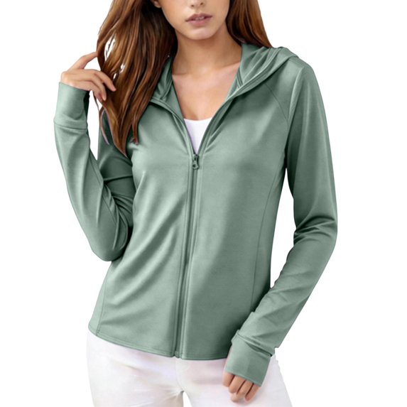 Vinsonshop Women's Lightweight Sun Shirt UPF 50+ Hoodie Jacket Long Sleeve Sun Protection Cover Up for Beach Outdoor Green XXL