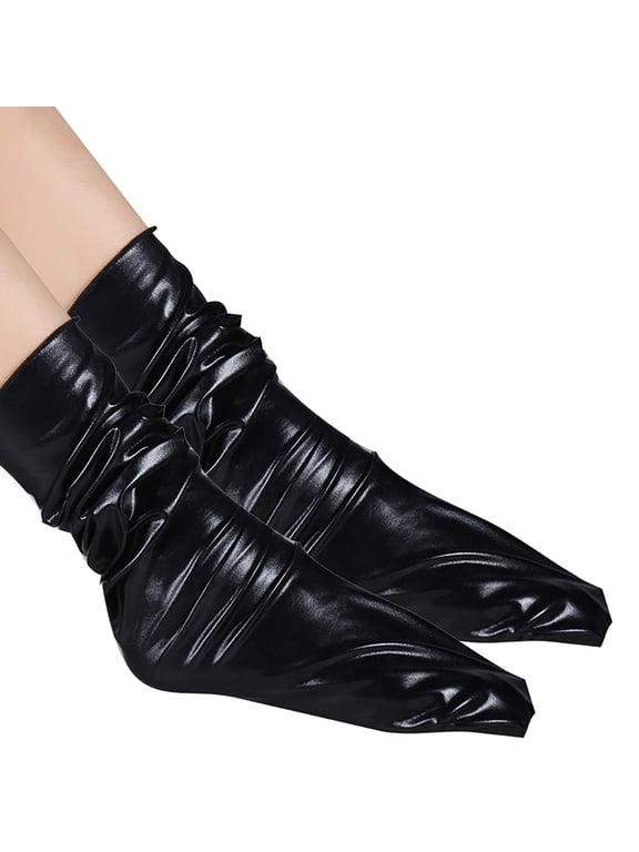 Women's Metallic Slouch Socks Shiny Liquid Look Y2k Fashion Scrunch Party Socks Black One Size