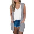 thumbnail image 1 of Vinsonshop Women's Open Front Sleeveless Cardigan Lightweight Vest Loose Fit Casual Knit Shrug with Pockets Layering Essential for Spring Summer Work Weekend Dark Gray XL, 1 of 7