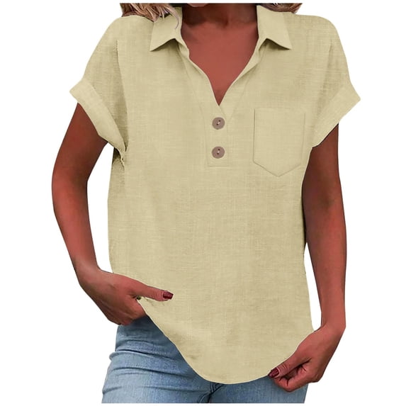 Vinsonshop Women's Polo Shirts Short Sleeve V Neck Summer Tops Business Casual Collared Shirts Loose Tees (S-3XL)