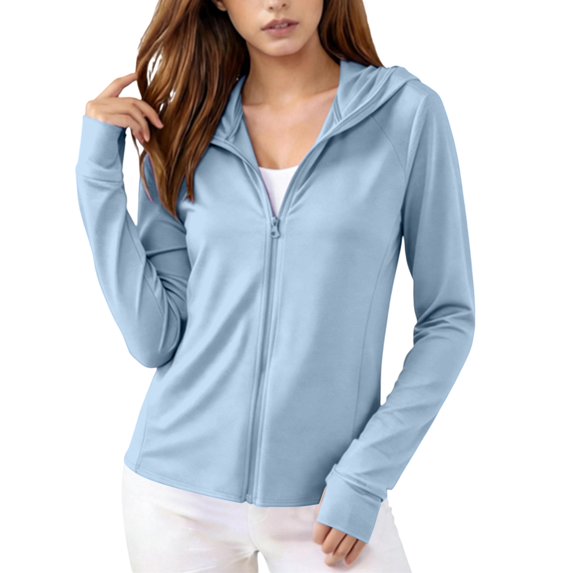 Vinsonshop Women's Quick Dry Sun Shirt UPF 50+ Lightweight Hoodie Jacket Long Sleeve Sun Protection Cover Up Outdoor Sky Blue XXL