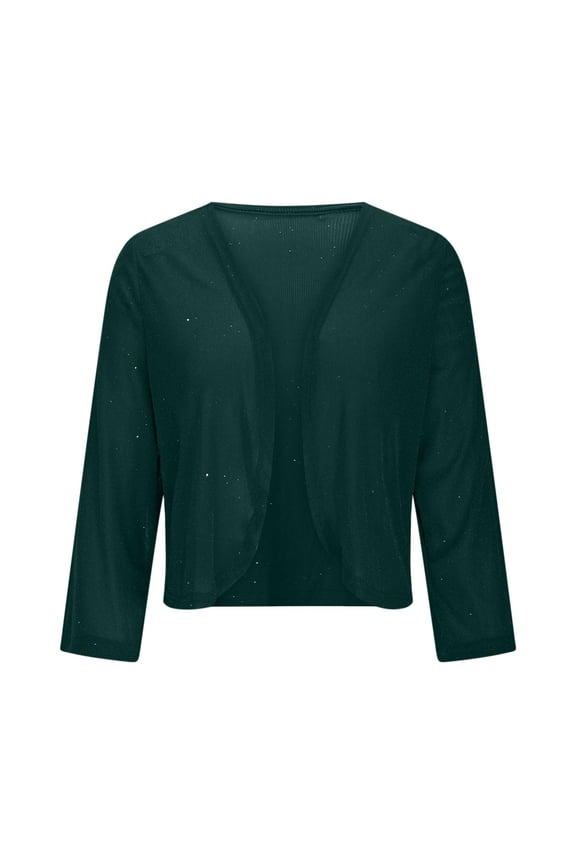 Women's Sequin Shrug Jacket Long Sleeve Open Front Glitter Blazer Bolero Wedding Party Sparkly Cropped Cardigan Green XXL