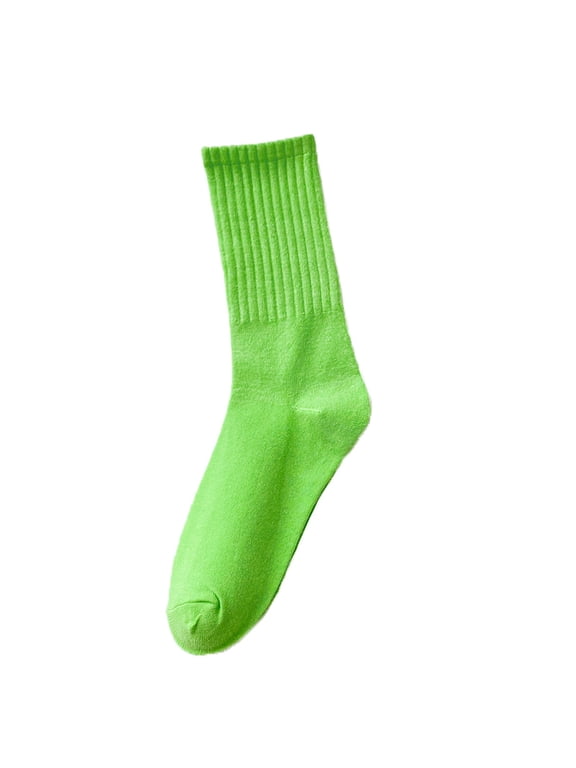 Women's Soft Cotton Crew Socks Solid Color Ribbed Knit Athletic Casual Socks Green One Size
