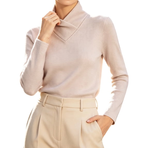 Vinsonshop Women's Thermal Underwear Tops Long Sleeve Overlap Mock Neck Fleece Lined Slim Fit Base Layer Winter Warm Casual Fall Clothes Light Pink XL