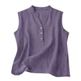 thumbnail image 1 of Vinsonshop Women's V Neck Henley Shirts Casual Cotton Linen Tank Tops Sleeveless Button Down Loose Fit Summer Flowy Blouses Purple S, 1 of 7