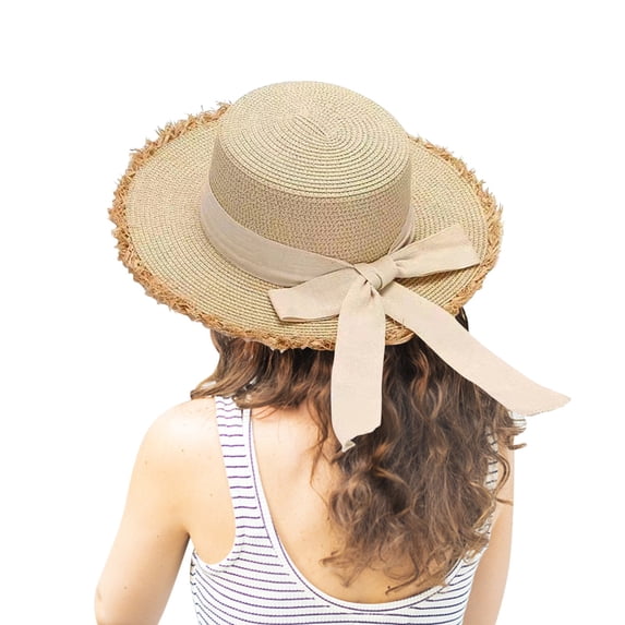 Vinsonshop Women’s Wide Brim Straw Sun Hat – Floppy Beach Hat with Floral Ribbon, Uv Protection Summer Hat for Travel Vacation Outdoor Wear Beige