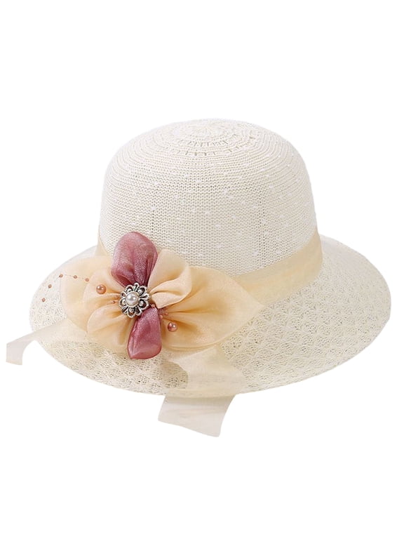 Women’s Wide Brim Straw Sun Hat Upf 50 – Floppy Beach Hat, Foldable Packable for Travel White