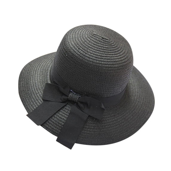 Vinsonshop Women's Wide Brim Sun Hat – Packable Straw Bucket Hat for Beach & Summer Uv Protection Black