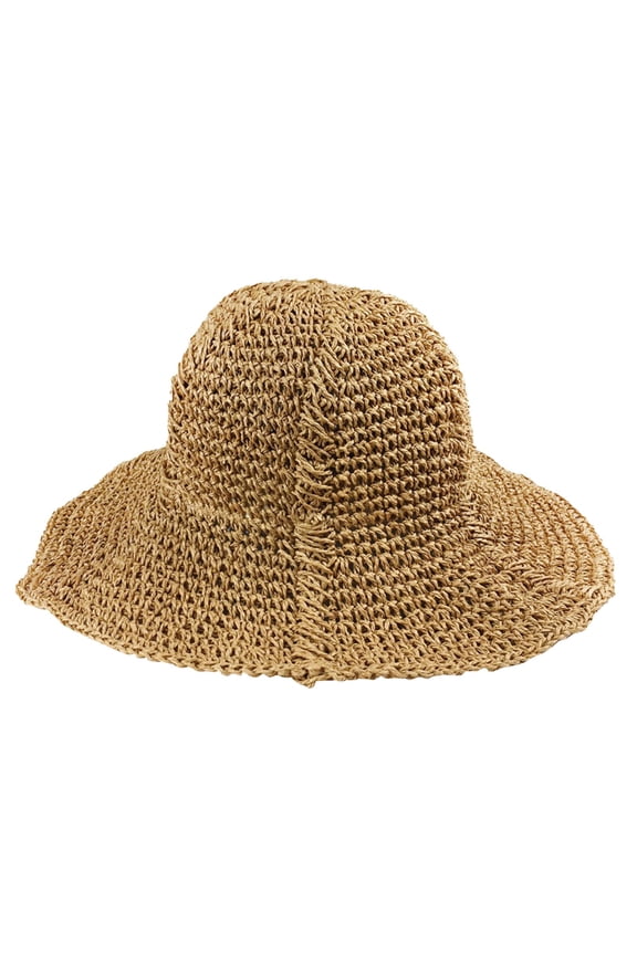 Women’s Wide Brim Sun Hat – Straw Floppy Beach Hat, Foldable Packable Summer Bucket Hat Khaki