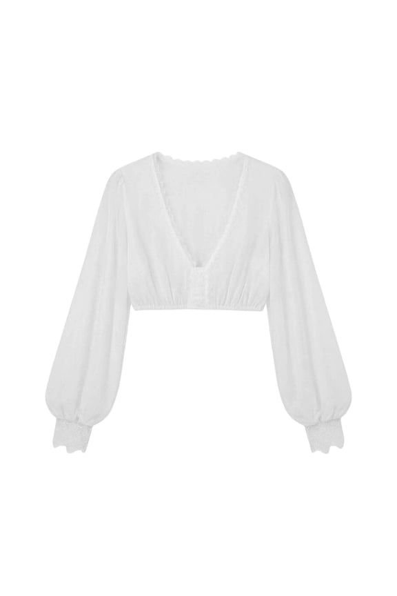 Womens Bavarian Oktoberfest Costume Tops Traditional Dirndl Blouse Cropped White Shirts White S