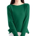 thumbnail image 1 of Vinsonshop Womens Boat Neck Sweaters Long Sleeve Ribbed Knit Pullover Tops Slim Fit Casual Basic Jumpers Fall Clothes Layering Army Green L, 1 of 5