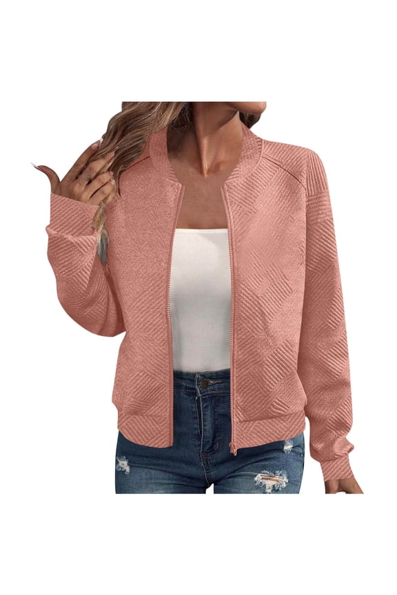 Womens Bomber Jacket Womens Zip Up Jacket Fall Coats Lightweight Jackets for Women Casual Womens Jackets Casual Full Zip Jacket Zip Up Jackets for Women Light Pink M