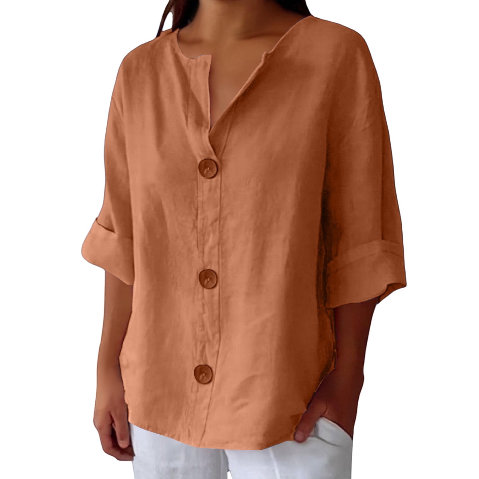 Vinsonshop Womens Button Down Shirt Business Casual Cotton Gauze Linen ...