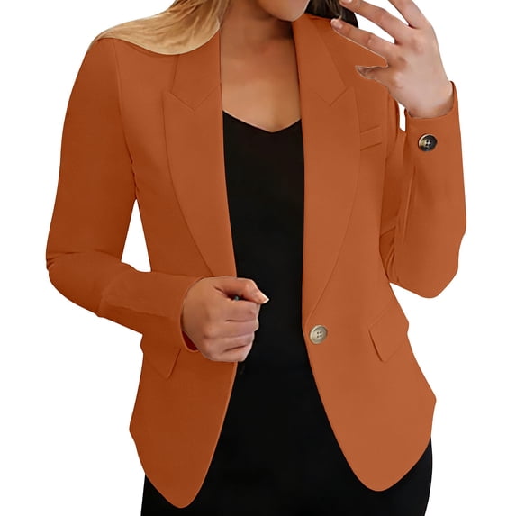 Vinsonshop Womens Casual Blazers Open Front Long Sleeve Work Office Suit Jackets Blazer Orange XL