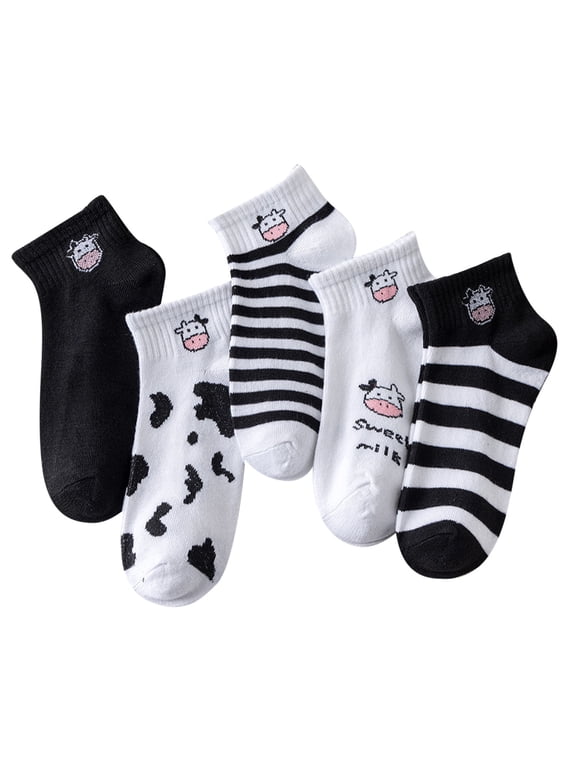 Womens Cute Socks 5 Pair Pack Low Cut Casual Ankle Socks for Ladies Lightweight Patterned Daily Wear R One Size