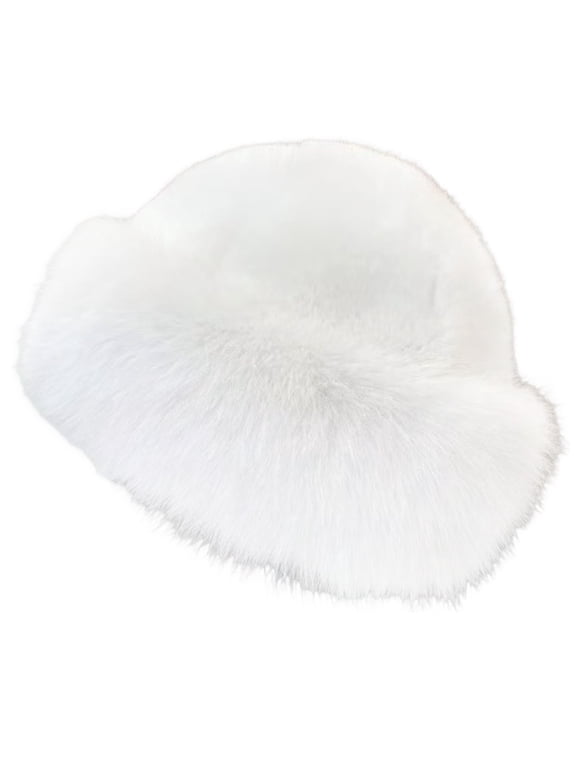 Womens Faux Fur Hat Winter Thickened Bucket Hat Warm Faux Fur Hats Plush Mongolian Hats Russian Beret for Women White