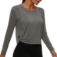 thumbnail image 1 of Vinsonshop Womens Gym Tops Long Sleeve Workout Shirts Athletic Activewear Crew Neck Side Twist Hem Loose Fit Yoga Running T-shirts Lightweight Breathable Exercise Tees Gray XXL, 1 of 6