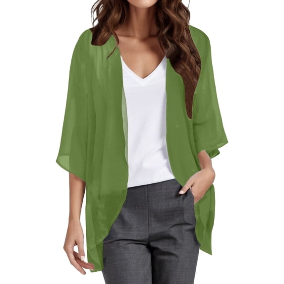 Vinsonshop Womens Kimono Beach Cover Up Chiffon Cardigan Summer Tops Kimono Cardigans for Women Loose Capes 2026 Green XL