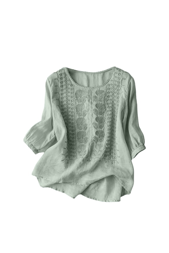 Womens Linen Shirt Floral Blouses Cotton Embroidered Peasant Bohemian Blouses Summer Tops Vintage Embroidered Blouses Bohemian Tops Boho Peasant Summer Clothes Pink 2 XL