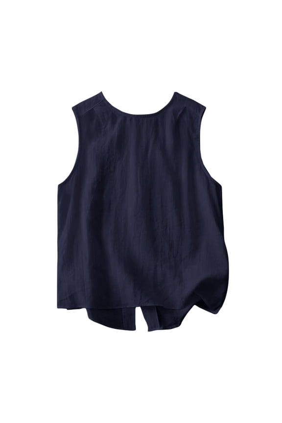 Womens Linen Tank Top Gauze Camisoles Casual Cami Sleeveless Blouses 2026 Summer Tops Split Hem Capsule Wardrobe for Women 2026 Womens Blouses Casual Navy XXL