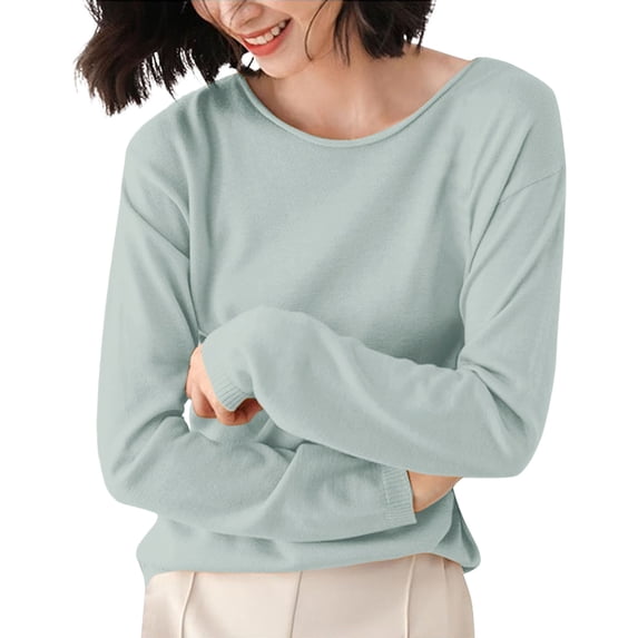 Vinsonshop Womens Long Sleeve Crewneck Sweaters Casual Ribbed Knit Pullover Tops Basic Jumpers Fall Clothes Winter Warm Layering Tee Mint Green XL
