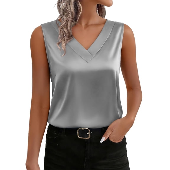 Vinsonshop Womens Satin Tank Top Womens Silk Tank Tops Satin Top Plain Tank Tops for Women Womens Summer Tops Womens Tank Tops Loose Fit Loose Fitting Tank Tops for Women Gray M