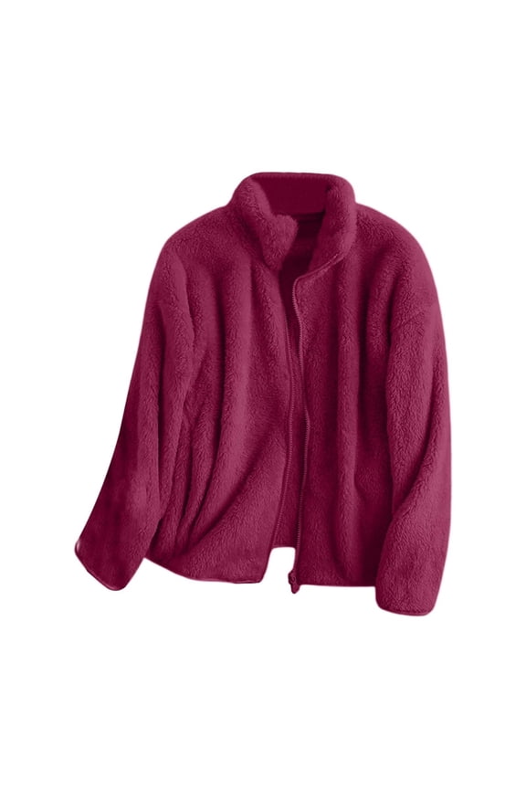 Womens Sherpa Jacket Soft Fleece Jacket Women Winter Coats for Women Fleece Jacket Women Fluffy Coat Fleece Coats for Women Warm Jackets for Women Red S