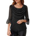 thumbnail image 1 of Vinsonshop Womens Sparkly Sequin Cowl Neck Top 3/4 Bell Sleeve Shiny Blouse Loose Fit Draped Pullover Casual Party Tunic Festive Holiday Evening Fall Winter Black L, 1 of 4
