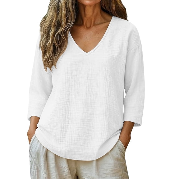 Vinsonshop Womens Tops Casual Capsule Wardrobe for Women 2026 Beach Vacation Clothes for Women Lightweight Tops & Blouses Casual Shirts for Women White L