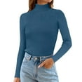 thumbnail image 1 of Vinsonshop Womens Turtleneck Sweaters Long Sleeve Ribbed Knit Pullover Tops Slim Fit Casual Basic Jumpers Fall Clothes Winter Warm Layering Tops Blue One Size, 1 of 4