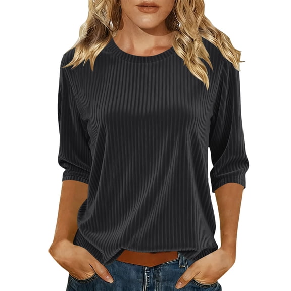 Vinsonshop Womens Velvet Crew Neck Blouse 3/4 Sleeve Shiny Top Loose Fit Pullover New Years Eve Party Tunic Elegant Holiday Celebration New Year Festive Fall Winter Black 3XL