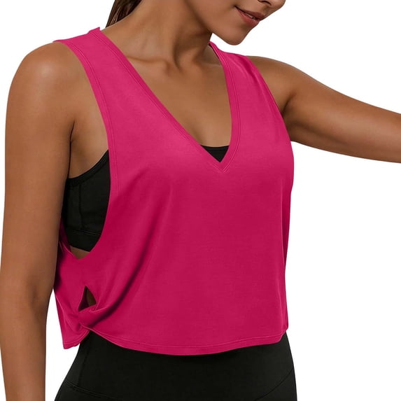 Vinsonshop Workout Tank Tops Woman, Large Armhole Tank Tops for Women Workout Sport Athletic Yoga Running Gym Loose Crop Sleeveless Shirts Hot Pink XXL