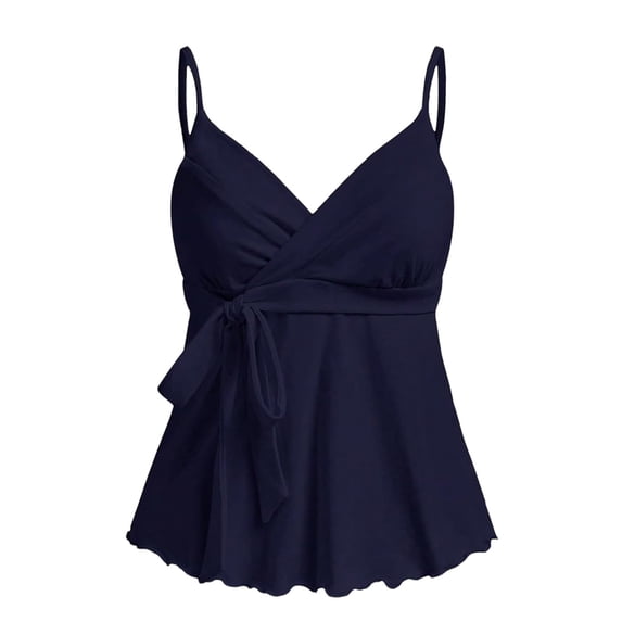 Vinsonshop Wrap V Neck Camisoles for Women Spaghetti Strap Tank Tops Side Tie Peplum Tops Casual Summer Sleeveless Shirts Flowy Babydoll Blouses Basic Tees Navy XXL