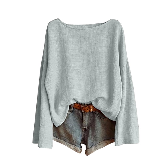 Vinsonshop linen shirts for women lightweight cotton gauze tops for women linen long sleeve shirt women Boho Gauze Tops soft fall travel outfits for women Light Gray XXL