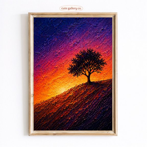 Vint Sunset Tree Silhouette Landscape Wall Art Home Decor Unframed Paper Print