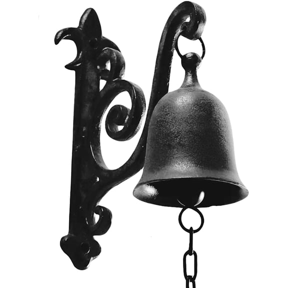 Vinta Cast Iron Dinner Bell as Entry Door Bell, Outside Hanging Decor or Indoor Decoration Wall Antique Farm and Front Gate Bell, Jet Black