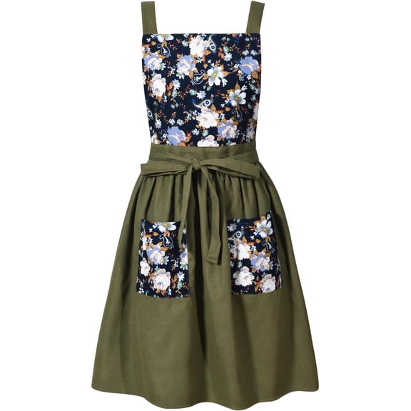 Vinta Pinafore Apron Dress for Women with Pockets Cute Floral Chef Aprons Kitchen Cooking Baking Gardening
