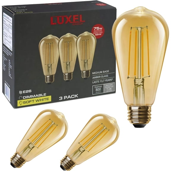 VintaYANTON YANTON Edison Bulbs ST19 (ST64) - 8.8W Equivalent 75W - Dimmable High Brightness Soft White 2700K Antique YANTON Filament Bulbs - 800 LumeYANTON - E26 Medium Base - 3pk (Amber Glass)