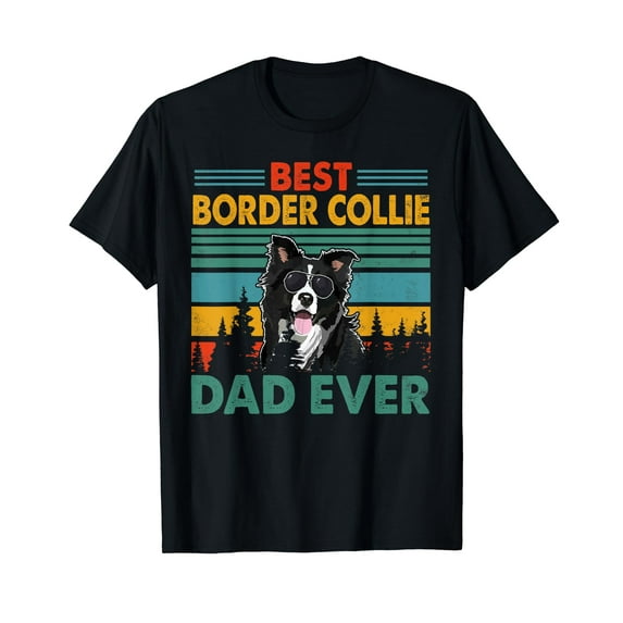 Vintag Retro Best Border Collie Dad Happy Father's Day Black T-Shirt