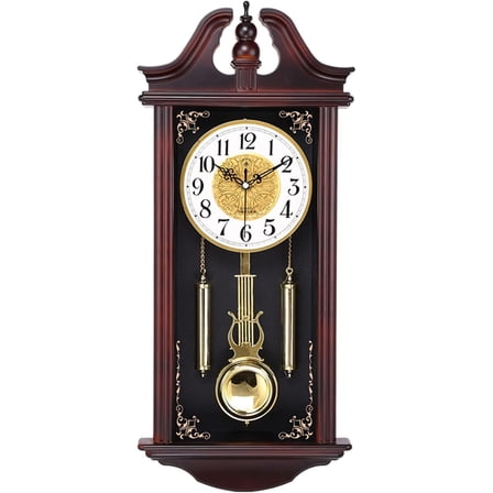 Vintag Style Wall Pendulum Clock, Wall Clock with Swing, Wall Clock for Living Room Kitchen Office Home Silent Imitation Carved Solid Wood Clock