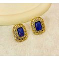 thumbnail image 1 of Vintage 1 1/4" clip on gold square blue and clear stone earrings, 1 of 4