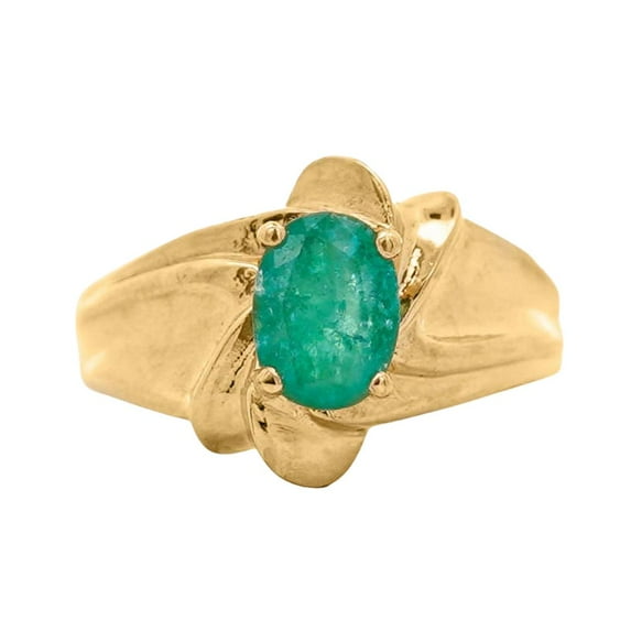 Vintage 1.44 Carat Oval Cut Emerald in 14k Gold Textured Statement Ring