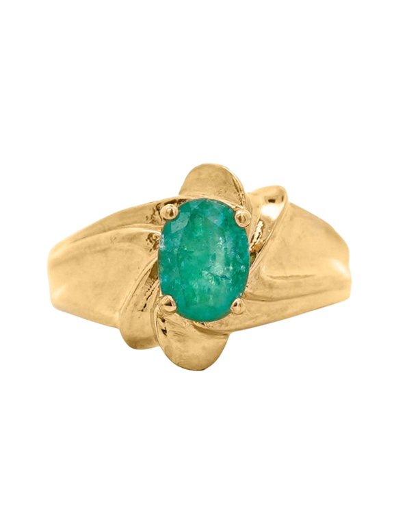 Vintage 1.44 Carat Oval Cut Emerald in 14k Gold Textured Statement Ring