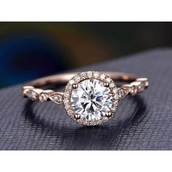 Vintage 1.75 Carat Moissanite Diamond Halo Ring With 18K Rose Gold Plating