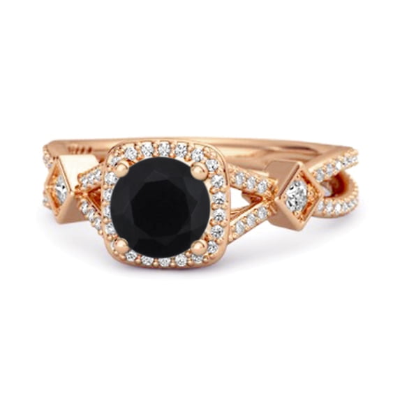Vintage 1.93 Ctw Black Spinel 925 Sterling Silver Rose Vermeil Split Shank Women Mother's Day Gift Ring